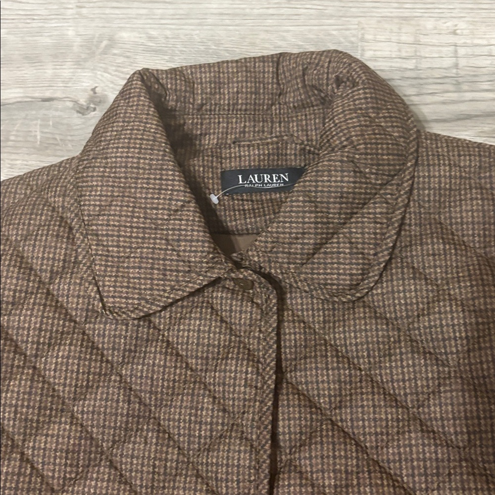 Lauren Ralph Lauren Quilted San Brown Mini Check Jacket NWT - Picture 9 of 15